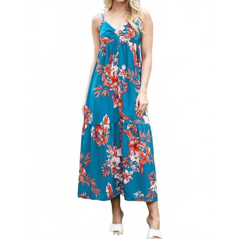 NEW SHEWIN strappy open back floral maxi dress in sky blue